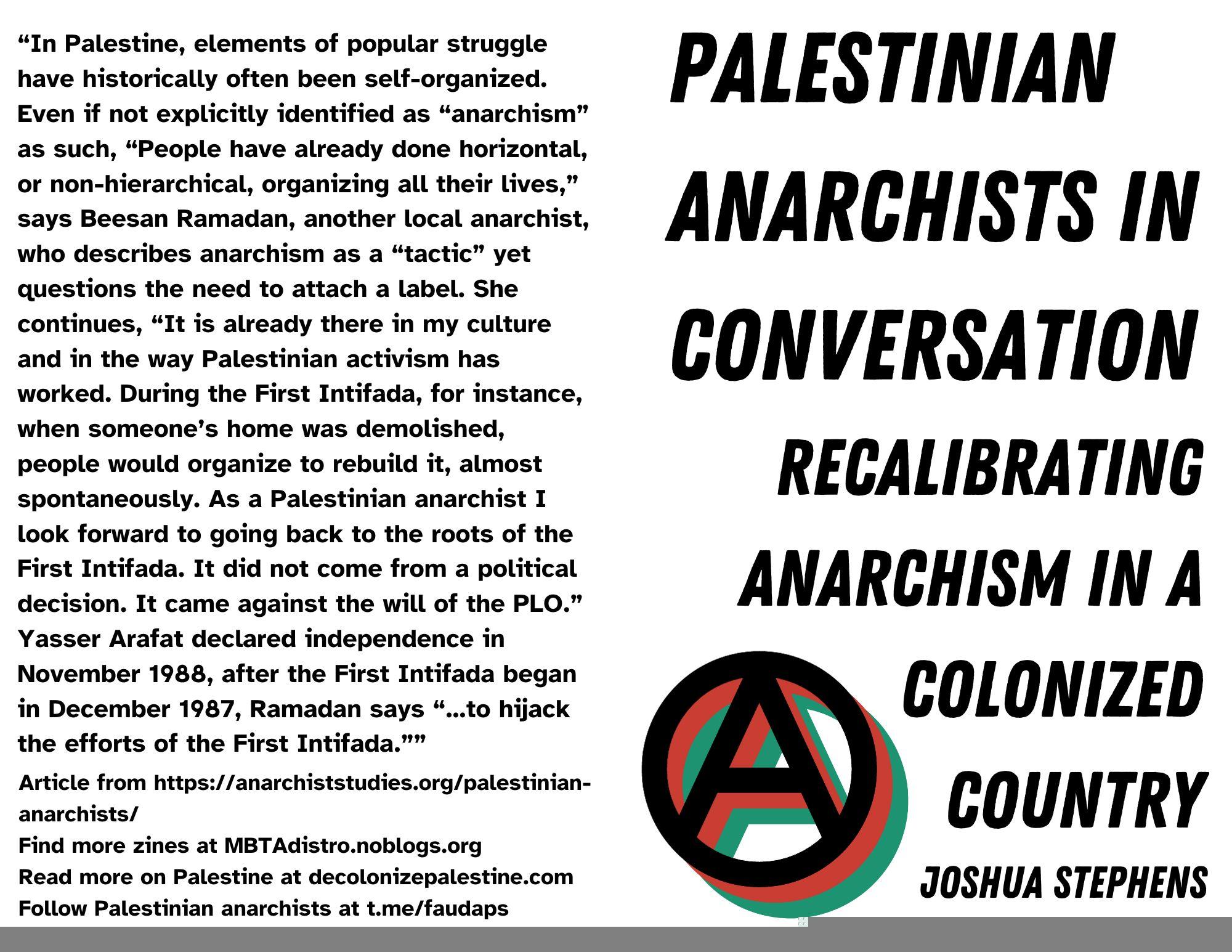 New Zine: Format of “Palestinian Anarchists in Conversation: Recalibrating Anarchism in a Colonized Country”
